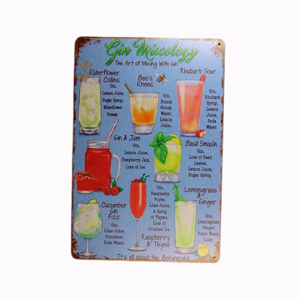 Tin Sign Gin Mixology Sprint Drink Bar Whisky Rustic Look