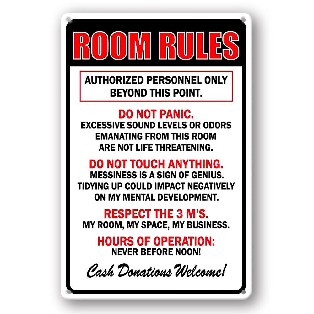 Tin Sign Room Rules Authorized Only Beyond This Point Metal Plate Rustic Decorat
