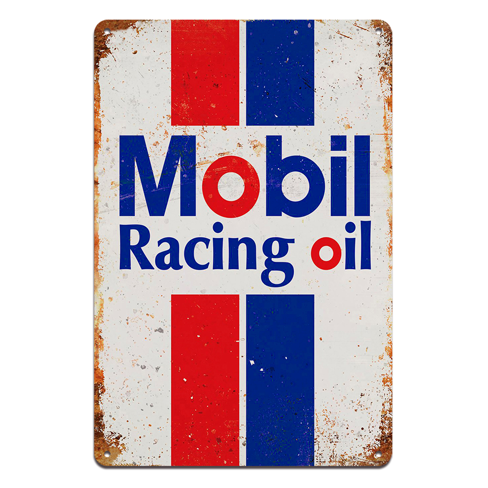 Mobil Racing Oil Tin Metal Sign 20x30cm Rustic Look Vintage Man Cave Car