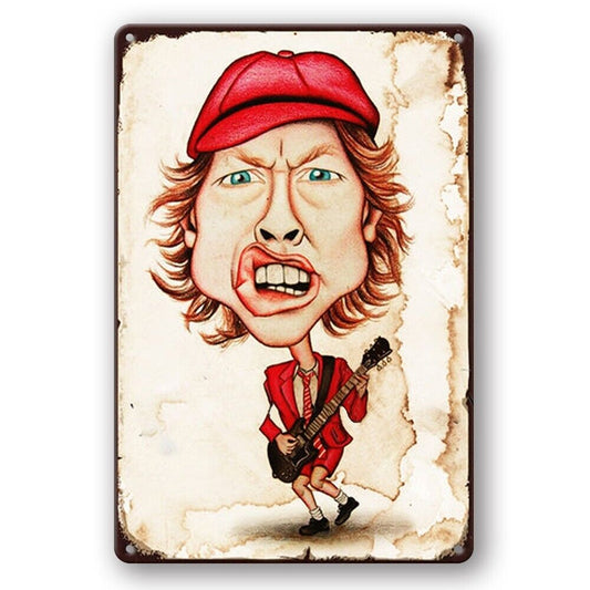 Tin Sign Guitar Singer Red Cap Rustic Decorative Vintage
