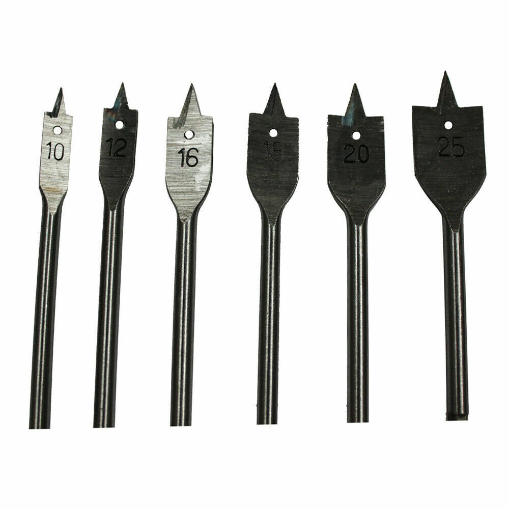 Flat Drill Bit Set 10-25mm 6pcs Wood Timber Working Hole Cutting Borer Pro Quali