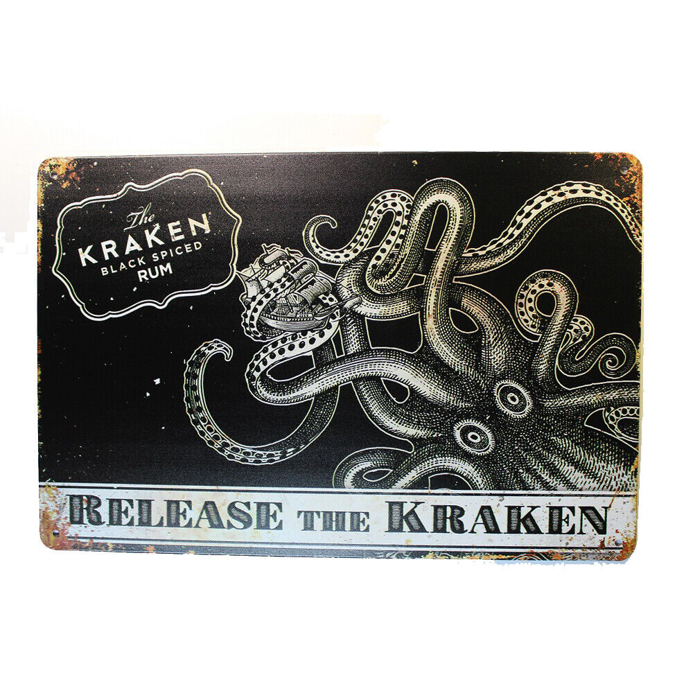 Tin Sign Kraken Belease Sprint Drink Bar Whisky Rustic Look