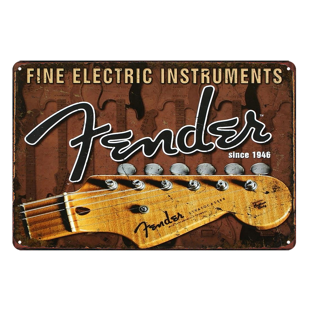 Music Fender Fine Electric Instrument Tin Metal Sign Rustic Look Vintage