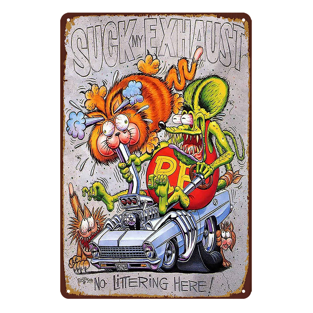 Suck Exhaust Rat Fink Tin Metal Sign Rustic Look Vintage