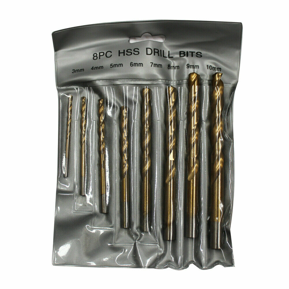 Titanium Coated Hss Twist Drill Set 3-10mm 8pcs Metric High Speed Steel Pro Qual