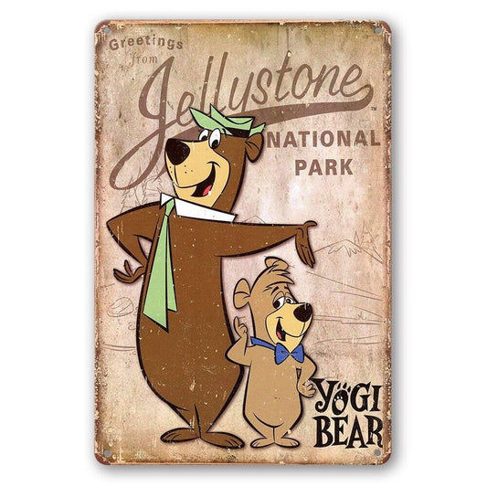 Tin Sign Yogi Bear Jellystone National Park Greeting Rustic Look Decorative Wall