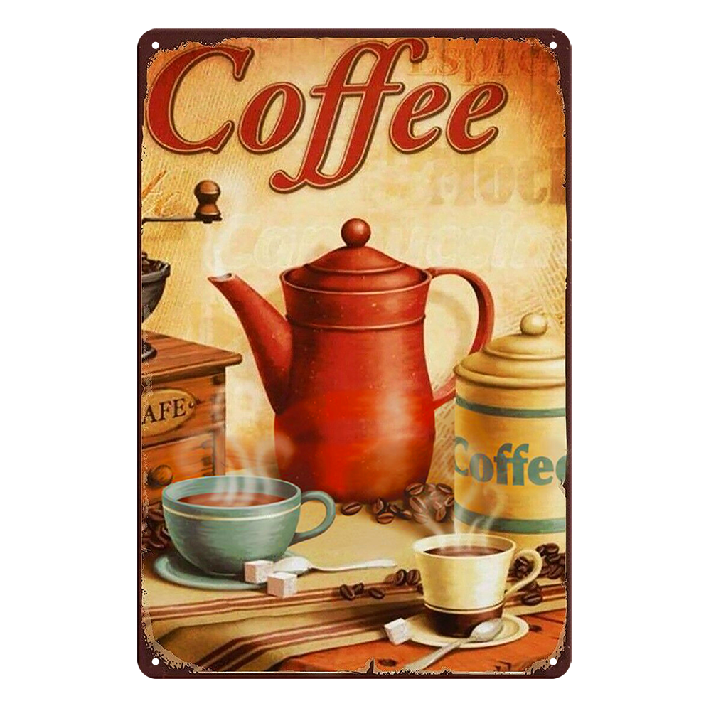 Coffee Red Pot Hot Fresh Rustic Metal Sign Vintage Tin Shed Garage Bar