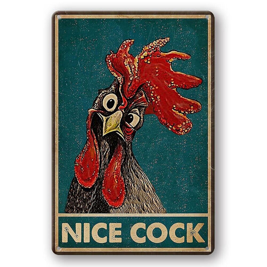 Tin Sign Nice Cock Rooster Blue Farm Home Rustic Decorative Vintage