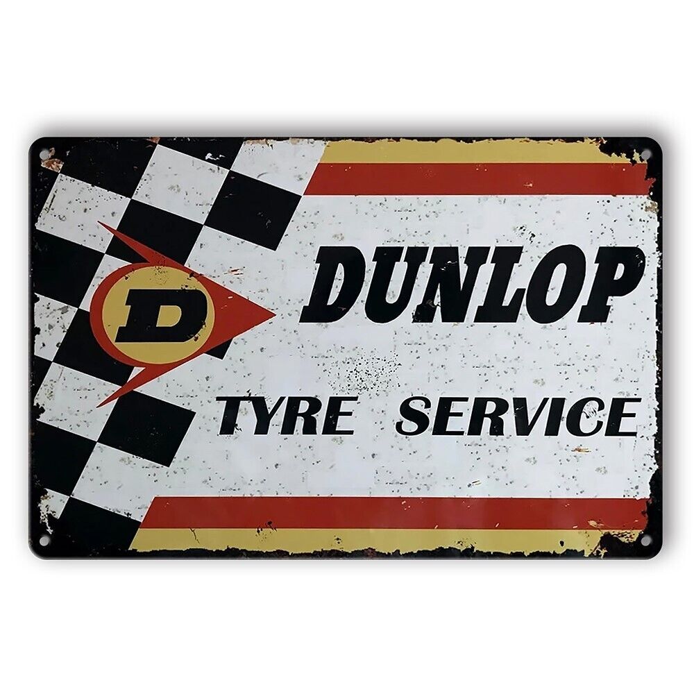 Tin Sign Dunlop Tyre Service Garage Car Man Cave Rustic Look Decorative Wal