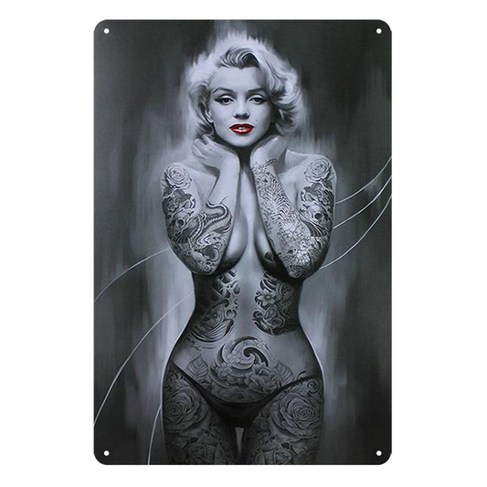 Pin Up Girl Sexy Tattoo Rustic Metal Sign Vintage Tin Decorative Bar
