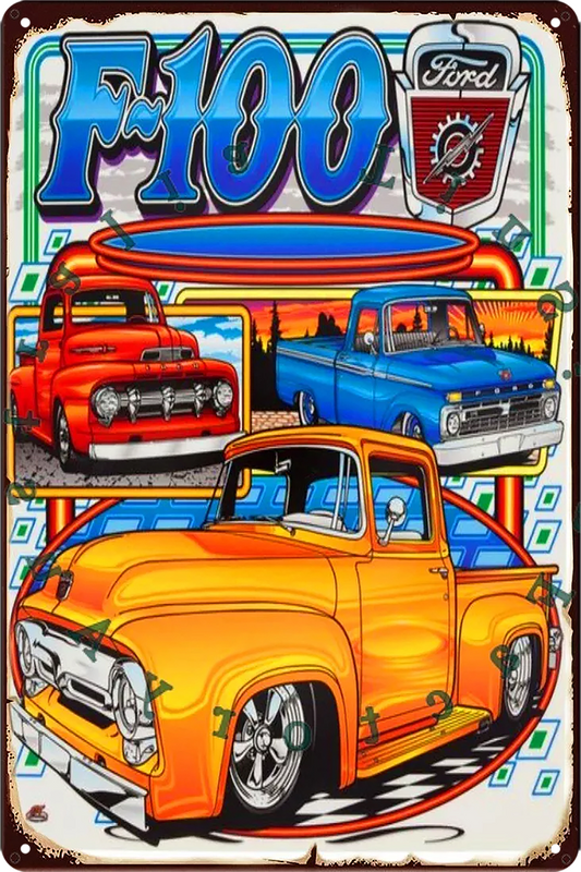 Ford F-100 Garage Tin Metal Sign Rustic Look Vintage