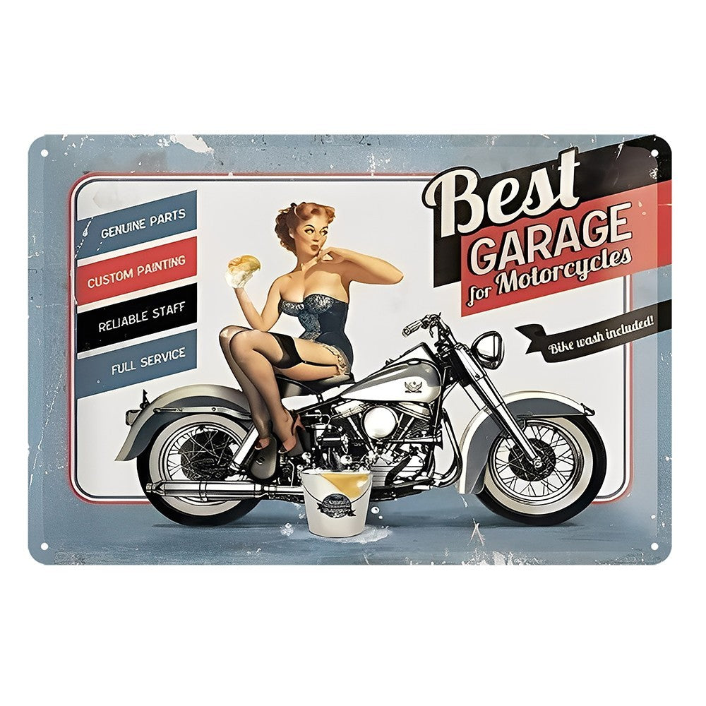 Best Garage Motorcycles Full Service Sexy Lady Tin Sign Vintage