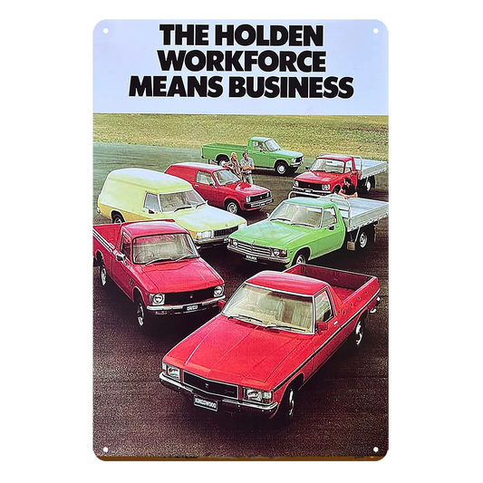 2x The Holden Workforce Means Business Rustic Tin Sign Vintage Garage Bar