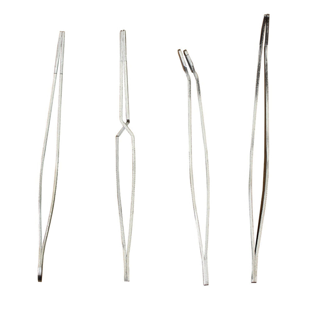 Tweezer Hobby Set 4pc Straight Bent Flat Curve Stainless Craft Jewelry Garage