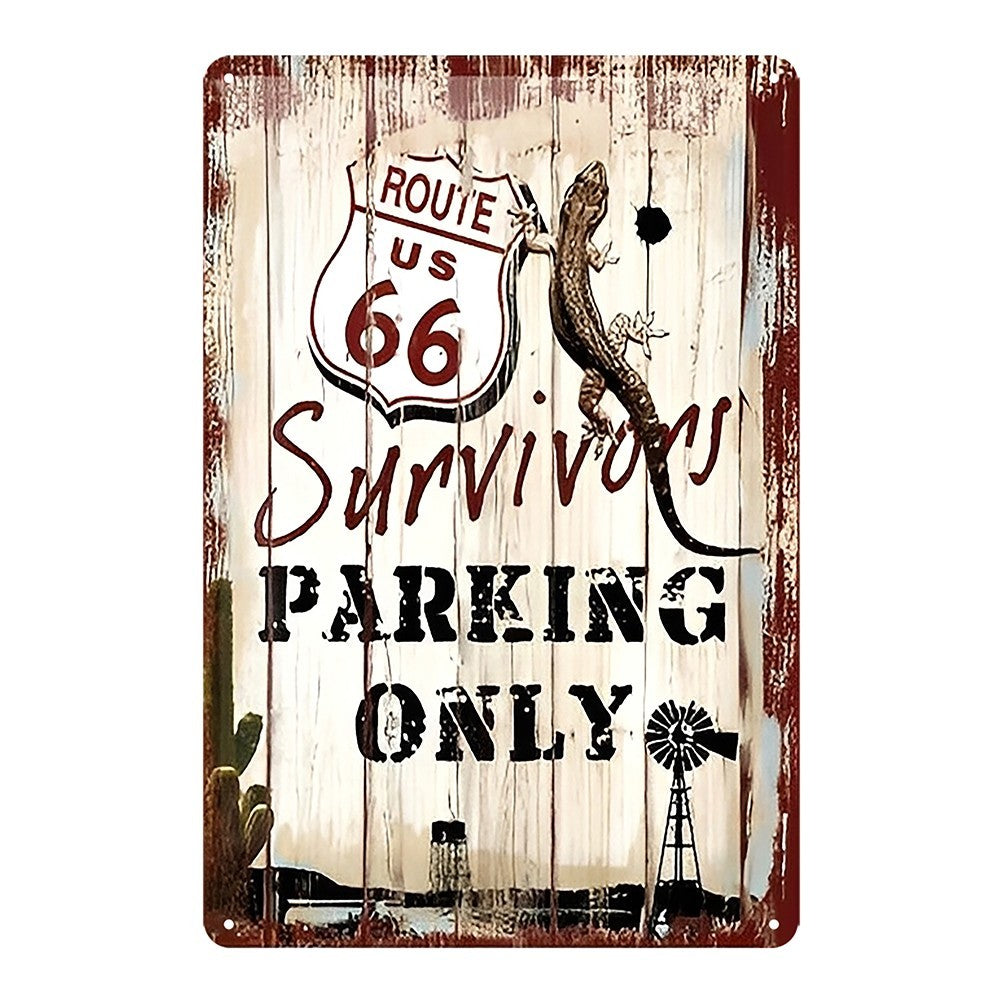 Route 66 Survivors Parking Only Tin Sign Vintage
