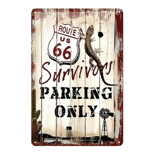 Route 66 Survivors Parking Only Tin Sign Vintage