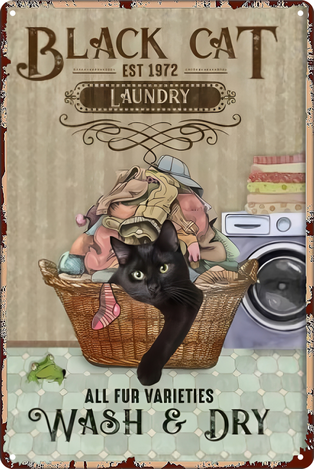 Black Cat Laundry Wash  & Dry  Tin Sign Rustic Look Vintage Retro 20x30cm