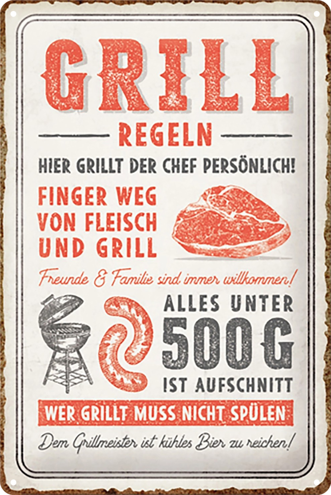 Grill Regeln BBQ Tin Sign Rustic Look Retro 20x30cm