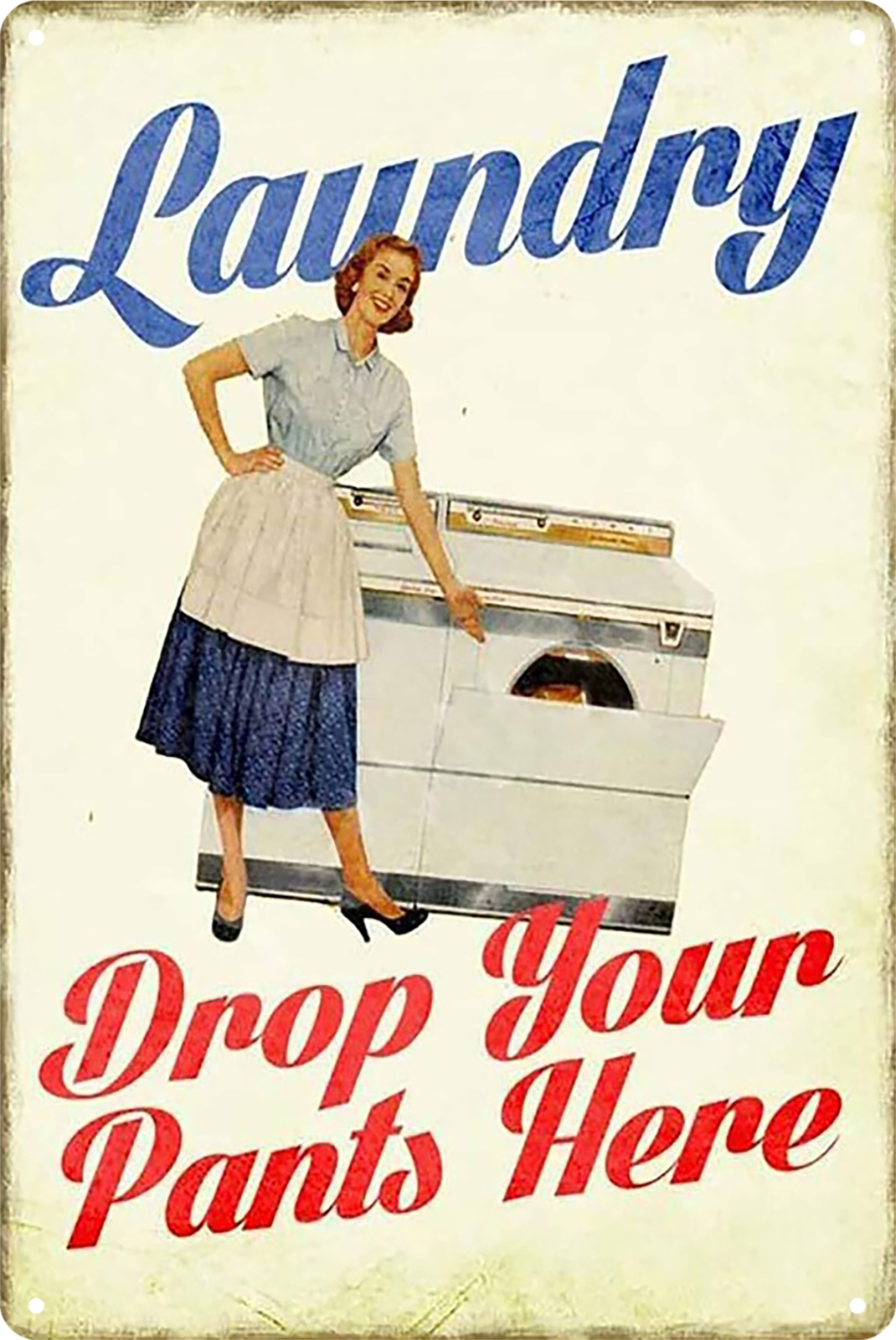 Laundry Drop Your Pants Here Pip-up Girl Tin Sign Rustic Look Retro 20x30cm