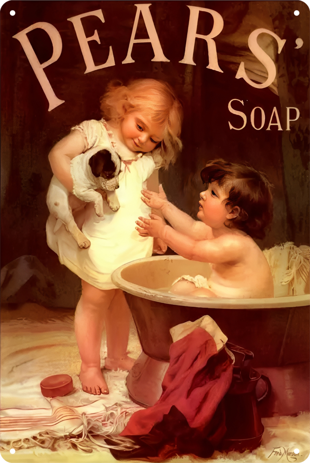 Pears Soap Bath Baby And Dog Tin Sign Rustic Look  Retro 20x30cm