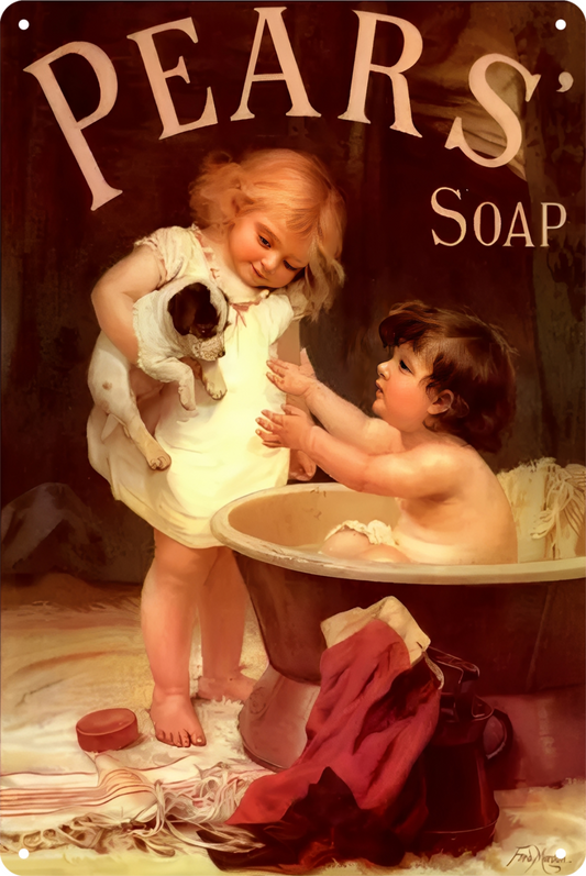 Pears Soap Bath Baby And Dog Tin Sign Rustic Look  Retro 20x30cm