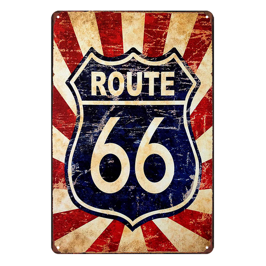 Route 66 Usa Car Rustic Metal Sign Vintage Tin Shed Garage Bar