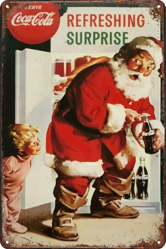 Coca Cola Santa Claus Tin Metal Sign Rustic Look Vintage