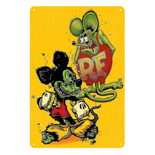 Rat Fink Ed Roth Boxing Hate Tin Metal Sign Rustic Look Vintage