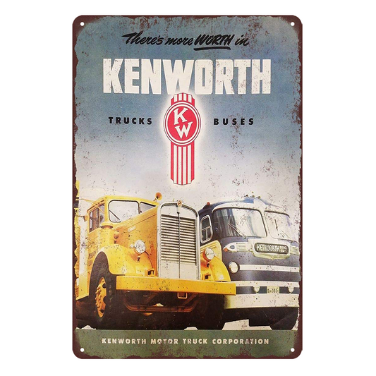 Kw Kenworth Trucks Buses Rustic Metal Sign Vintage Tin Decorative Bar