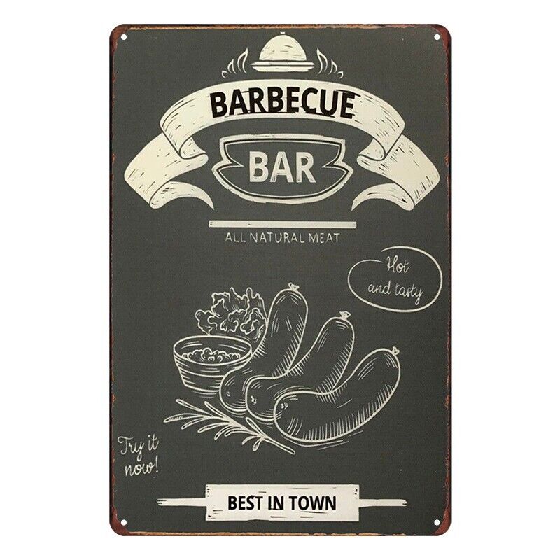 Tin Metal Sign BBQ Best In Town Bar Natural Barbecue 20x30cm Rustic Vintage