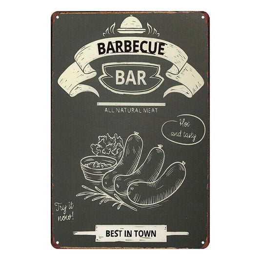 Tin Metal Sign BBQ Best In Town Bar Natural Barbecue 20x30cm Rustic Vintage