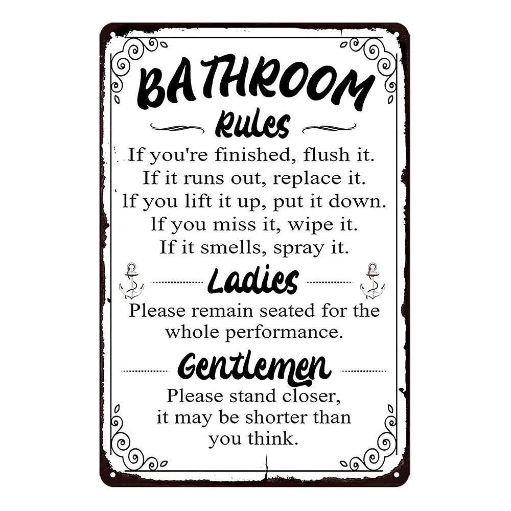 Bathroom Rules Ladies Gentlemen Rustic Metal Tin Sign Vintage