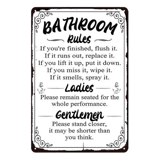 Bathroom Rules Ladies Gentlemen Rustic Metal Tin Sign Vintage