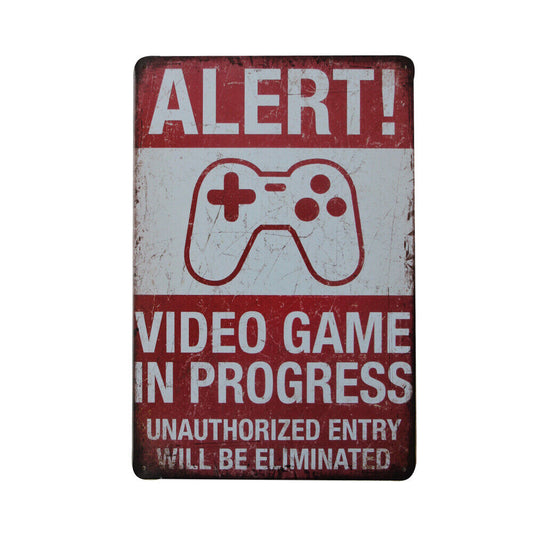 Tin Sign Alert! Video Game In Progress Decor Bar Pub Home Vintage Retro