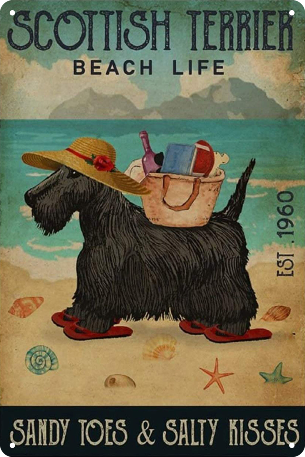 Scottish Terrier Beach Life Sandy Toes & Salty Kisses Tin Sign 20x30cm