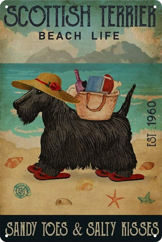 Scottish Terrier Beach Life Sandy Toes & Salty Kisses Tin Sign 20x30cm