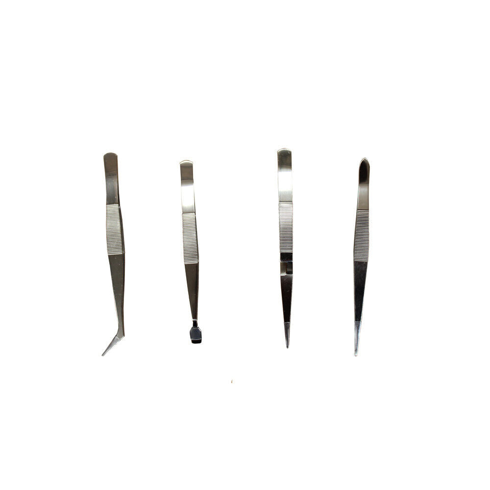 Tweezer Hobby Set 4pc Straight Bent Flat Curve Stainless Craft Jewelry Garage