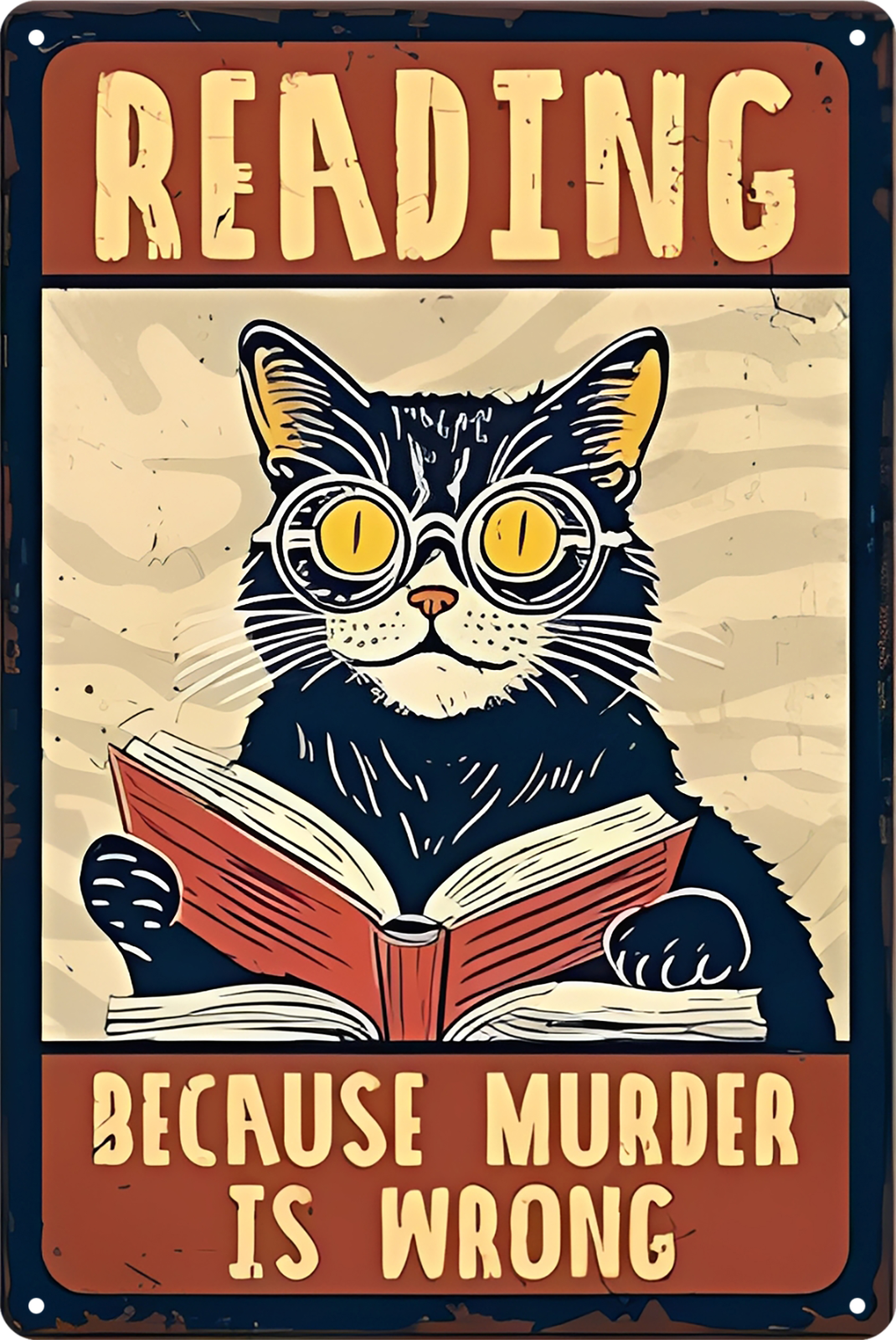 Reading Because Murder Is Wrong Black Cat Tin Sign Retro 20x30cm