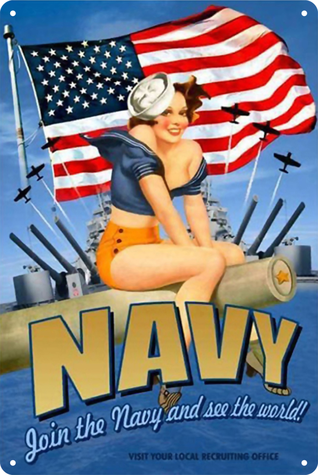Navy Us Military Army Pip Up Sexy Girl Tin Sign Rustic Look  Retro 20x30cm