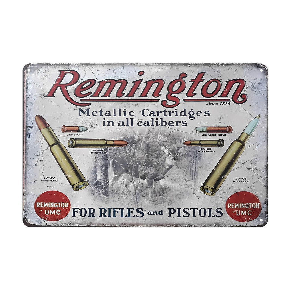 Remington Metallic Cartridges Calibers Rifles Pistols Tin Sign Vintage