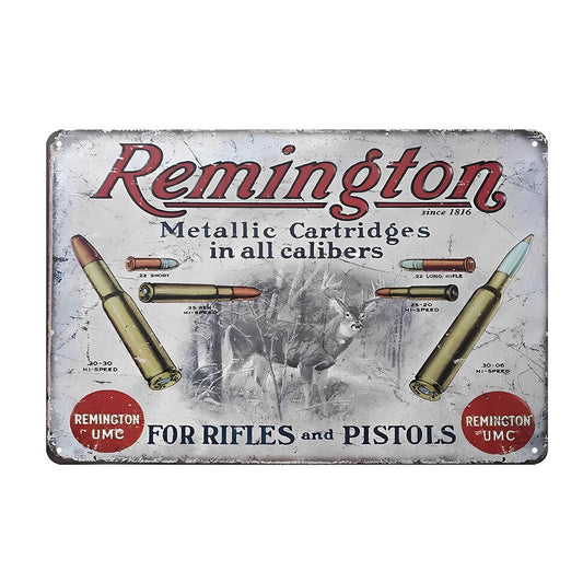 Remington Metallic Cartridges Calibers Rifles Pistols Tin Sign Vintage