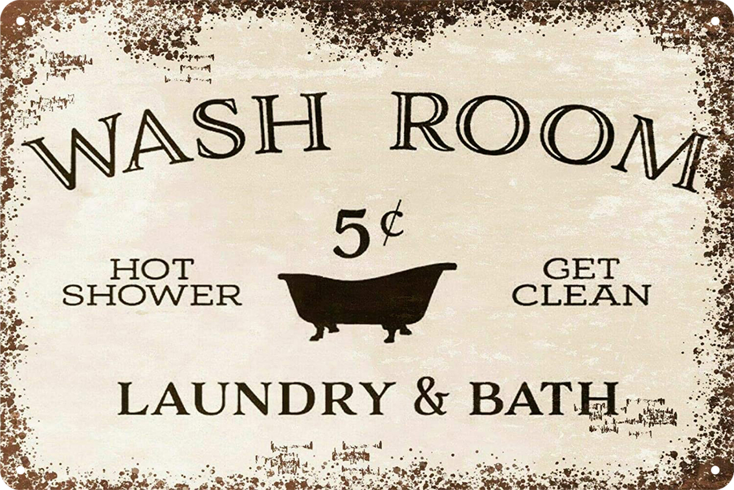 Wash Room Laundry & Bath Tin Sign Rustic Look Vintage Retro 20x30cm