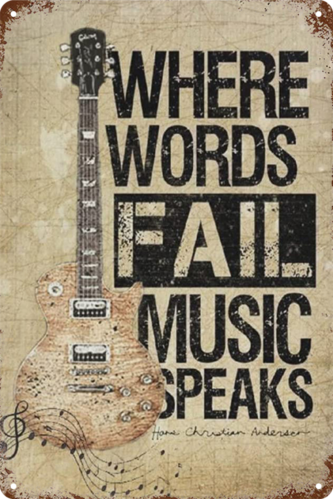 Where Words Fail Music Speaks Guitar  Tin Sign Retro 20x30cm