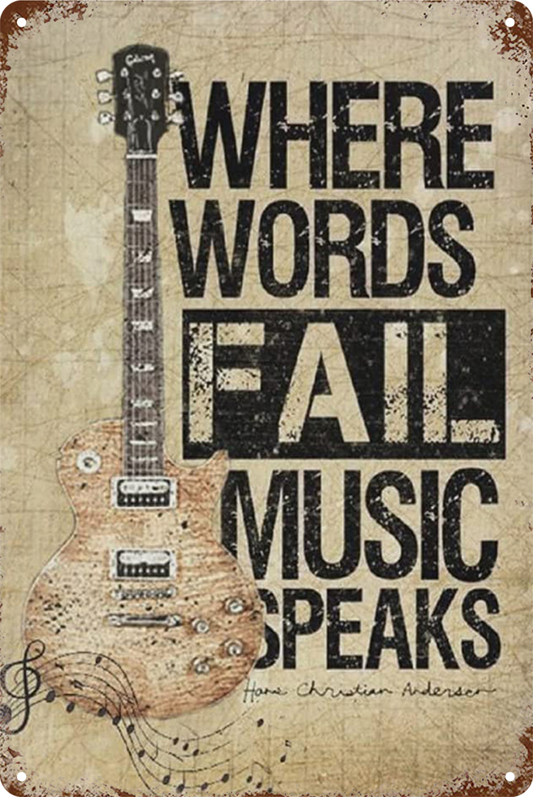Where Words Fail Music Speaks Guitar  Tin Sign Retro 20x30cm