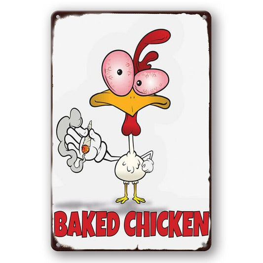 Tin Sign Baked Chicken Rooster Rustic Decorative Vintage