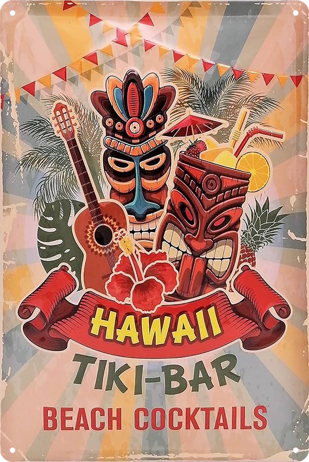 Hawaii Tiki-bar Beach Cocktails Drinking Tin Sign Rustic Look  Retro 20x30cm