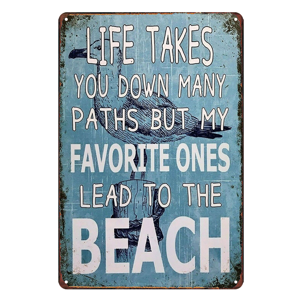 Favorite Ones Lead To Beach Life Takes Down Rustic Metal Sign Vintage Tin