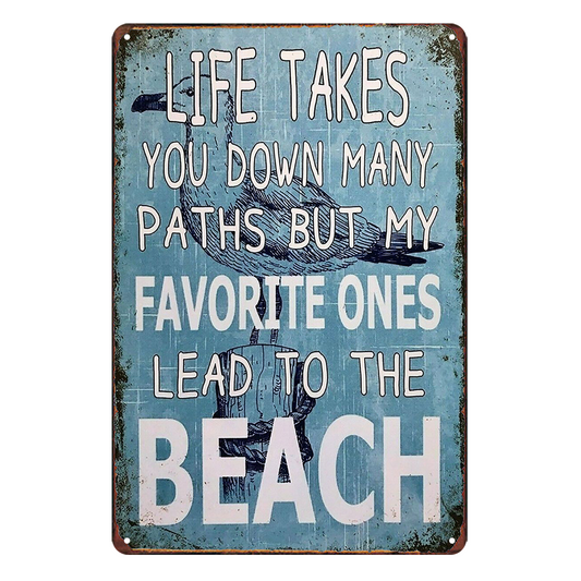 Favorite Ones Lead To Beach Life Takes Down Rustic Metal Sign Vintage Tin
