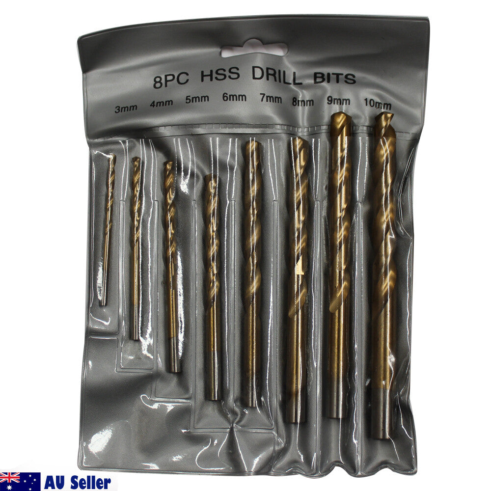8pcs High Speed Steel Twist Drill Set 3-10mm Titanium Coated Hss Metric Quality