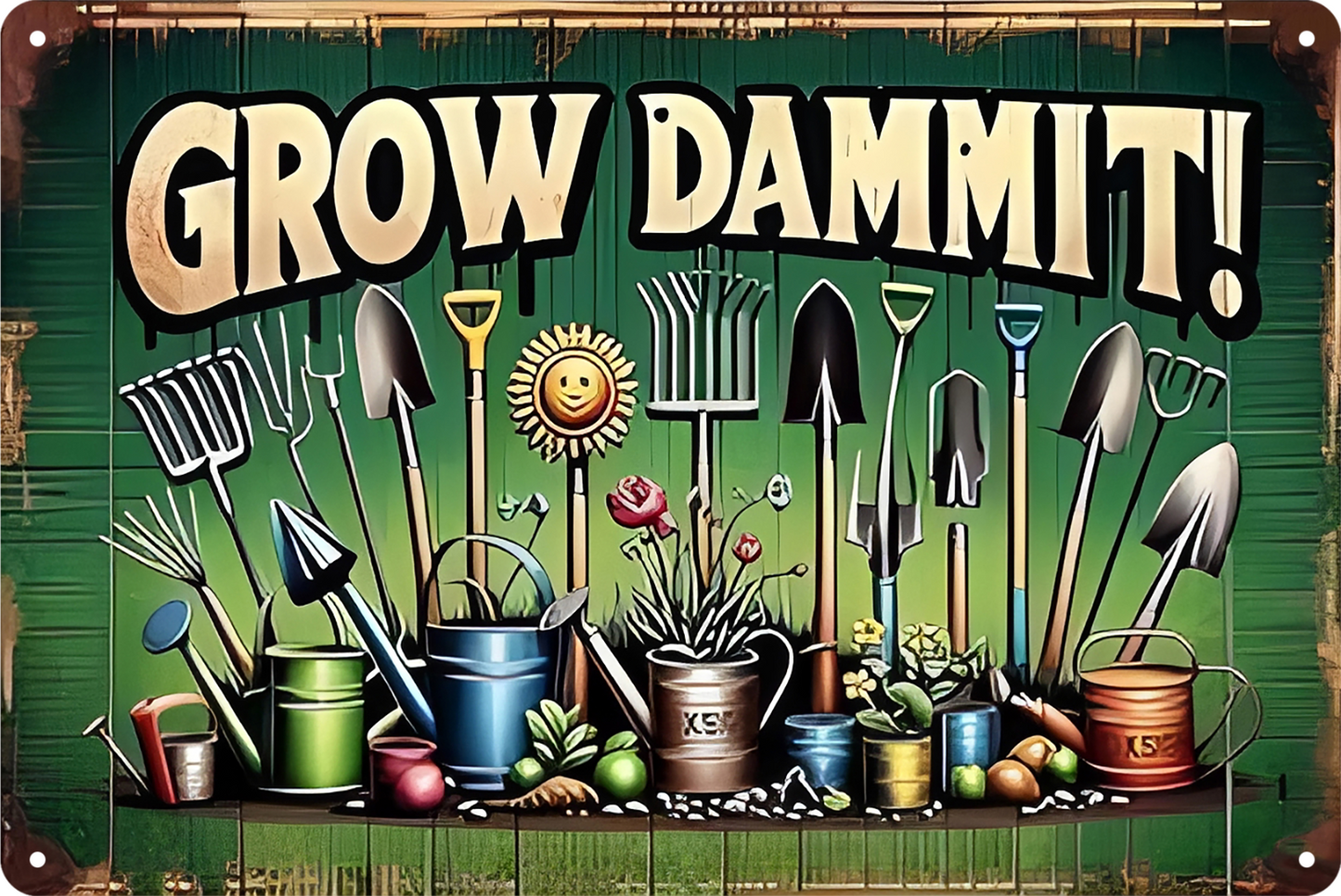 Grow Dammit Gardening Flower Damm It Tin Sign Retro 20x30cm